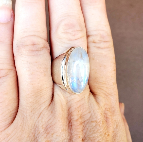 New Men's Rainbow Moonstone 925 Silver Ring. - Picture 4 of 11